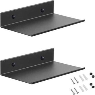 OEM Soporte De Pared Met&aacute;lico, Juego De 2 Estantes Flotantes Negros De 20 Cm, Soporte De Pared Para Ducha, Soporte De Pared Rectangular Con Agujeros Y Tor