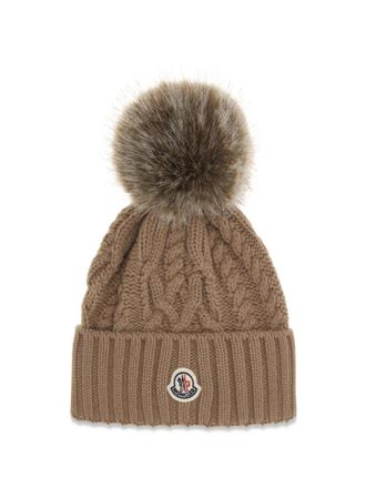 Moncler Beige Logo Beanie Cap