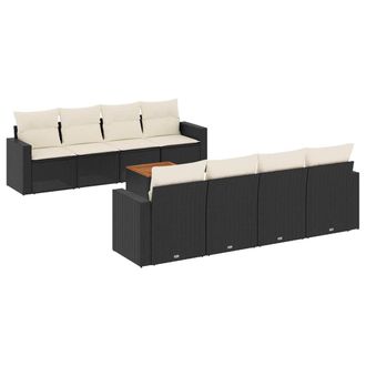 vidaXL Set Divani Da Giardino 9 Pz Con Cuscini Nero In Polyrattan Vidaxl