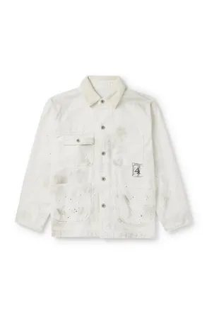 Neighborhood Corduroy-Trimmed Paint-Splattered Denim Jacket