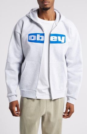 Obey Boxed In Extra Heavy Zip Hoodie in Ash Grey at Nordstrom, Size X-Large