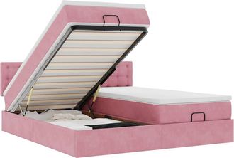 vidaXL Vidaxl Struttura Letto Pouf Con Materassi Rosa 160x200 Cm Velluto