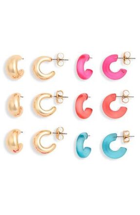 Leith Hoop Earrings Set in Coral Multi- Gold at Nordstrom Rack