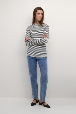 Karen by Simonsen T-shirt met lange mouwen Slim fit Egret/Night Sky Stripe blue white