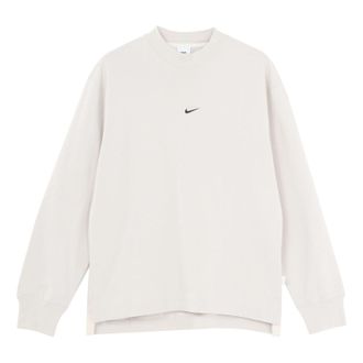 Nike Mens Nike Logo Pattern Loose Round Neck Long Sleeves Autumn Beige T-Shirt DD7029-072