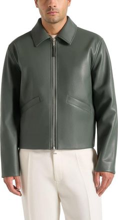 Mani&egrave;re De Voir Yves Minimal Leather Jacket in Dark Sage at Nordstrom, Size Xx-Large