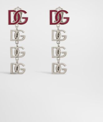 Dolce & Gabbana Long Earrings With Two-tone Dg Multi-logo - Woman Bijoux Silver Metal Onesize