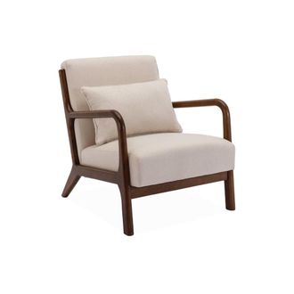 Sweeek Sill&oacute;n escandinavo de tela y madera de hevea, beige
