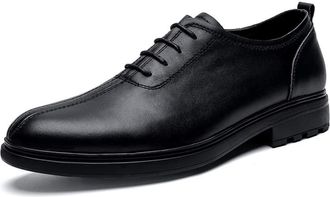 Generic Shoes Dress Oxford for Men Lace Up Round Toe Cowhide Low Top Non Slip Rubber Sole Block Heel Prom(Black,6.5 UK)