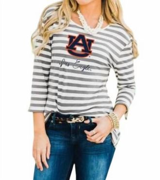 Gameday Couture Auburn University Stay A While Top In White/grey