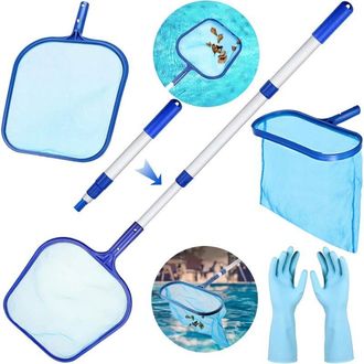 OEM Skimmer De Superficie De Piscina, Kit De Limpieza De Piscinas, Skimmer De Malla Fina, Red De Piscina Con Mango Telesc&oacute;pico De Aluminio Y Guantes, Para