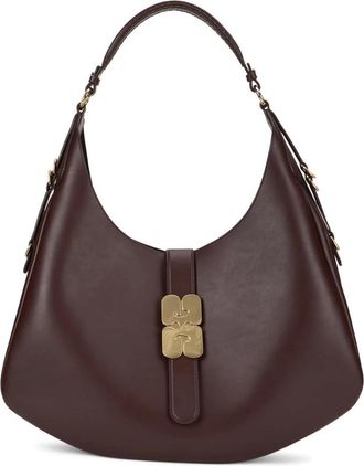 Ganni Tassen, Dames, Rood, ONE Size, Leer, Leren Schoudertas met Kenmerkende Sluiting