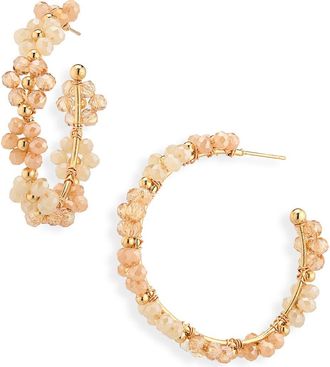 Cara Beaded Flower Hoop Earrings in Champagne at Nordstrom Rack