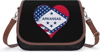 Generic U.S.A. State of Arkansas Flag Heart Womens Crossbody Bag Fashion Shoulder Handbags Message Tote Bag with Adjustable Strap