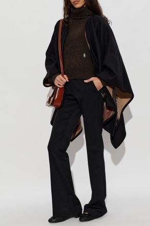 Ferragamo Poncho With Decorative Pattern, Womens, Black