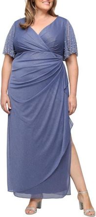 Alex Evenings Metallic Embellished Flutter Sleeve Cocktail Dress in Dusty Blue at Nordstrom, Size 22W