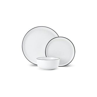 Mikasa Limestone Dinnerware de Porcelain de 12 Pieces, White Dinnerware for 4 con piatti de dinner, side plates de and bowls, Gift box de and