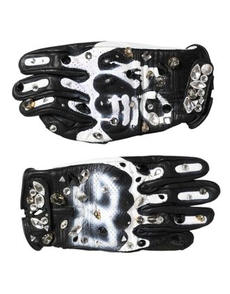 Dolce & Gabbana Womens Black White Crystal Wrist Length Mitten Womens Gloves
