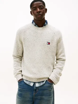 Tommy Jeans Rundhalspullover TOMMY JEANS TJM REGULAR BADGE, Herren, Gr. XXL, ancient wei&szlig;, Strick, Obermaterial: 78% Wolle, 19% Baumwolle, 3% Polyacryl, meliert, 