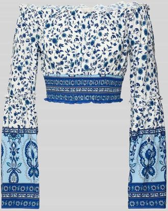 Apricot Cropped Blusentop aus Viskose im Off-Shoulder-Look in Blau, Gr&ouml;&szlig;e XL