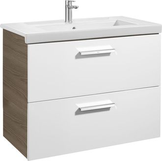 Roca Unik Mueble Con Dos Cajones + Lavabo Prisma Roca Color: Blanco - Fresno - Medidas: 800x460x694 Mm - Posici&oacute;n Del Lavabo: Central