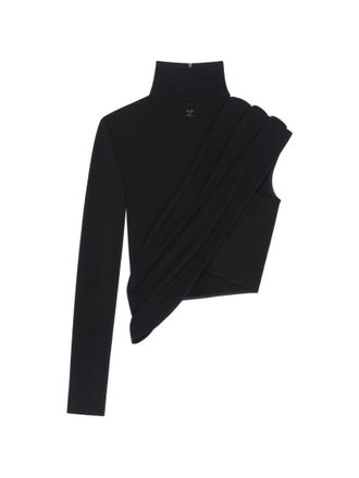 Courr&egrave;ges Black Solid Turtle Neck Top