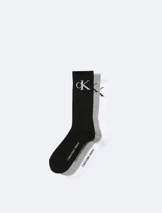 Calvin Klein Mens Monogram Logo Cushion 3-Pack Crew Socks - Multi