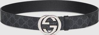 Gucci Belt With Interlocking G Buckle, Size Gucci 105, Black, GG Canvas