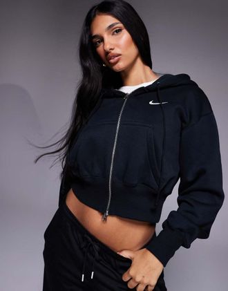 Nike Phoenix Fleece - Felpa con cappuccio taglio corto nera con zip-Nero