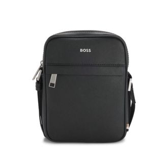 BOSS Leather reporter bag with adjustable logo strap