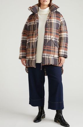 Universal Standard Matterhorn Hooded High-Low Puffer Coat in Brindle Chai Brown at Nordstrom, Size Xs