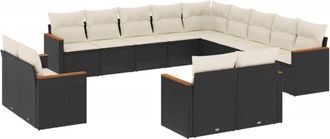 vidaXL Set De Sof&aacute;s De Jard&iacute;n Y Cojines 13 Pzas Rat&aacute;n Sint&eacute;tico Negro Vidaxl