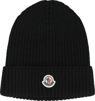 Moncler Logo Wool Beanie - Dames - Accessoires - Zwart - Maat: S Wol