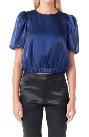 endless rose Puff Sleeve Back Tie Top in Navy at Nordstrom, Size X-Small
