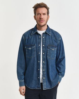 GANT Men Relaxed Fit Denim Rodeo Shirt (XXXL) MID BLUE VINTAGE