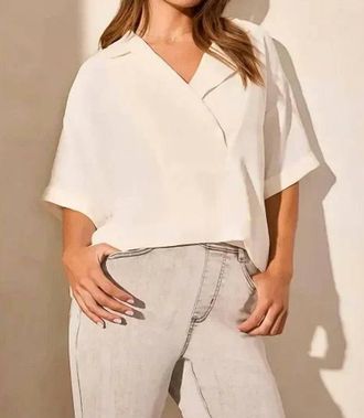 Tribal Flowy Popover Short Sleeve Top In Coco Milk