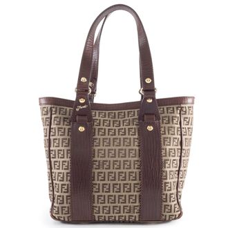 Fendi Beige Canvas Leather Tote Bag (Pre-Owned)