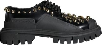 Dolce & Gabbana Zwarte Leren Trekking Derby Schoenen - Dames - Veterschoenen - Zwart - 35 1/2 EU - Leer - Schoenen