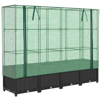 Berkfield Home Raised Bed with Greenhouse Cover Rattan Look 160x40x138 cm in Black | Size: 160 x 40 x 138 cm