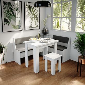 Vicco Conjunto Con Banco Esquinero Roman, Blanco, 150 X 41.5 Cm Con Mesa