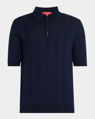 Isaia Men & apos;s Stripe Knit Short-Sleeve Polo Sweater