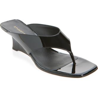 Stuart Weitzman Vinnie 50 Wedge Thong Sandal in Black at Nordstrom, Size 10.5