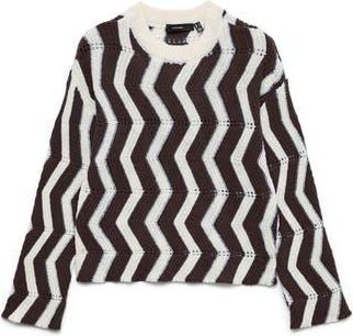 Vero Moda Libra Zigzag Stripe Sweater in Birch/Chocolate at Nordstrom Rack, Size X-Small