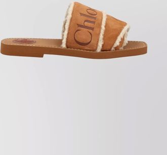Chlo&eacute; suede shearling-trim slide sandals