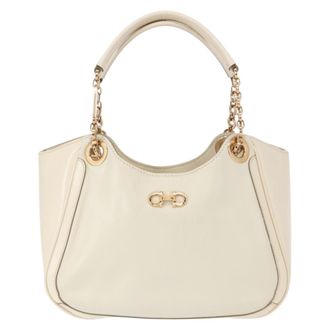 Ferragamo Betulla Chain Tote Leather White Leather Handbag (Pre-Owned)