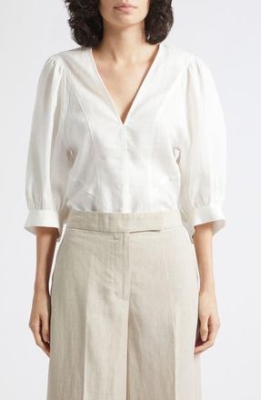 Reiss Evie Linen V-Neck Top in Ivory at Nordstrom, Size 14