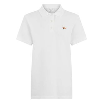 Maison Kitsun&eacute; Polo Shirts, female, White, Size: XS Cotton Polo with Short Sleeves