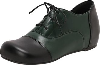 Generic Green Ladies Lace Up Flat Shoes Round Toe Color Block Design Comfortable Casual Fashion Versatile Wear for Daily Use