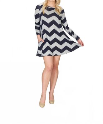 Papillon Chevron Print A-Line Sweater Dress In Navy