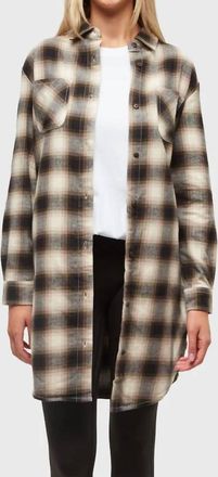 tentree Hayden Flannel Mini Dress In Warm Oak Shadow Plaid